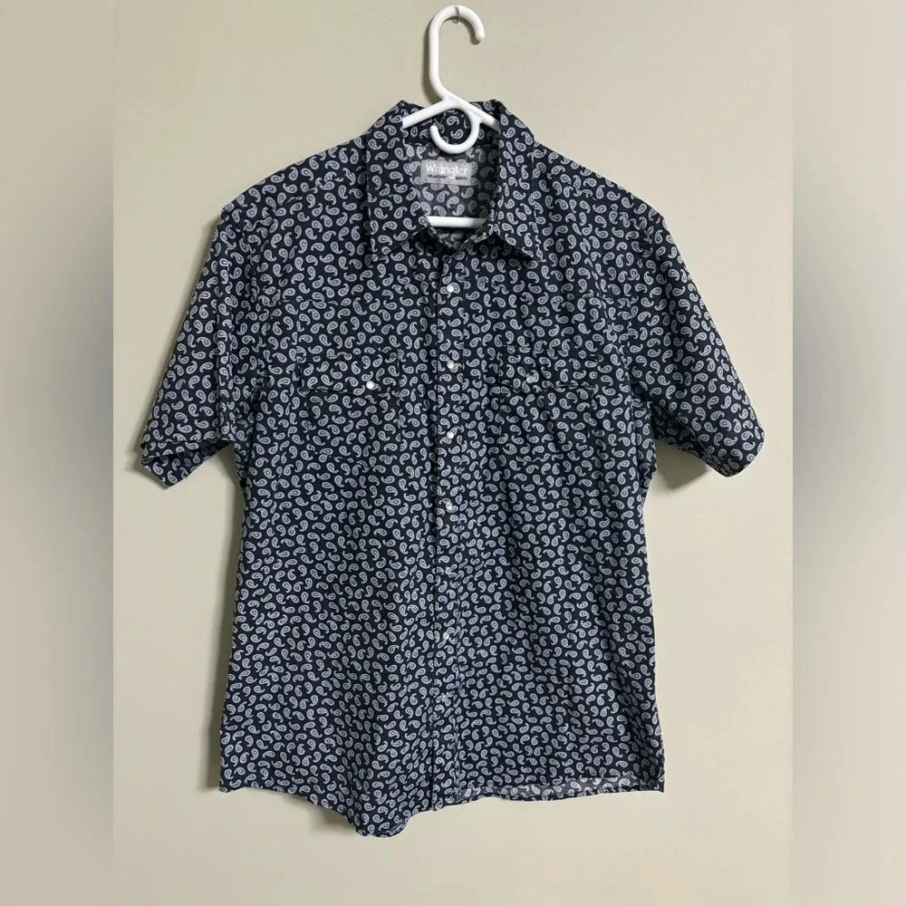 Wrangler Wrancher Paisley Snap Button Cowboy Rodeo Short Sleeve Shirt Size XL